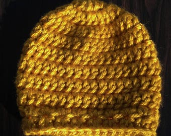 Chunky Crochet Star-stitch Border Hat - Gold