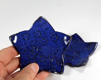 Ceramic star tea bag holder spoon rest set of 2, ceramic stars, pottery spoon holders, stoneware tea bag coaster, pottery spoon rests