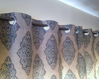 Custom WINDOW CURTAIN/ Drape/ Panel- Premier Prints Monroe Cadet/Oatmeal- w/o Lining- Choose your fabric