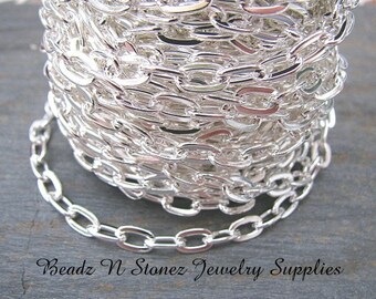 SPOOL Bright Silver Plate 4.8mm x 8.5mm Flat Drawn Cable Chain - CLEARANCE