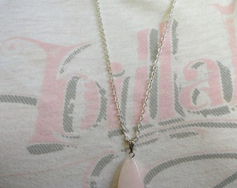 Long silver rose quartz necklace, Rose quartz necklace, Long silver necklace, Rose quartz teardrop necklace