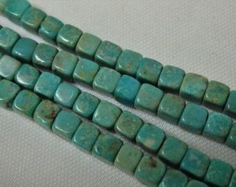 Genuine Natural NEVADA Mined TURQUOISE Square 4mm x 4mm Beads Full 16" Stand 62 carats 12 grams