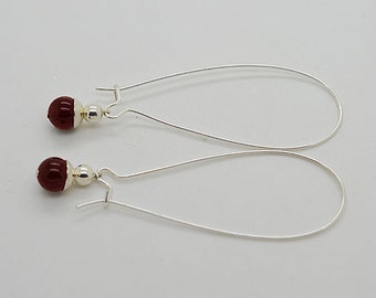 Garnet Sterling Silver Kidney Wire Earrings 30