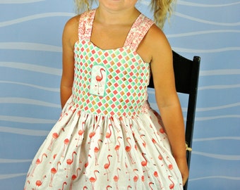 Flamingo Peekaboo Tie Back Dress ( 2T, 3T, 4T, 5, 6, 7, 8, 10)