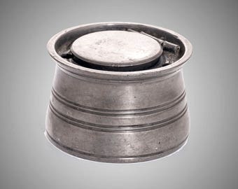 English pewter lidded inkwell signed