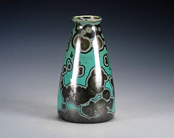 Ceramic Vase - Green, Black, Malachite - Crystalline Glaze on High-Fired Porcelain - Hand-Made Pottery - FREE SHIPPING - #Y-599