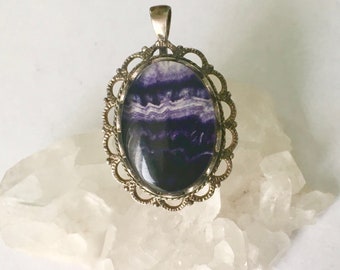 vintage deep purple amethyst pendant, sterling