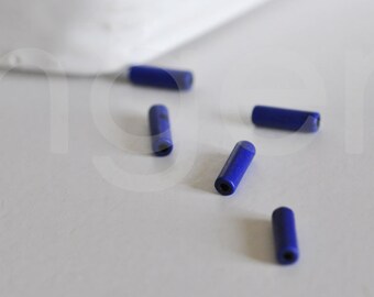 10 long tube beads in dark blue turquoise 13mm