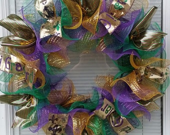 Mardi Gras Wreath, Deco Mesh Wreath, Mesh Wreath, Ribbon Wreath, Celebration Wreath, Handmade Wreath,