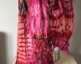 Beautiful handmade silk and merino wool nuno felt scarf.