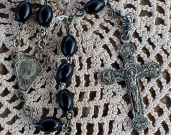 Black Prayer Beads Catholic Rosary with metal Crucifix 16 inch Religious Rosary Prayer Beads