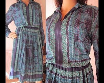Vintage 70s dress dress hippie Paisley Lurex M/L