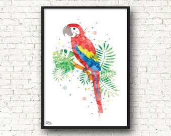 Parrot art, animal poster, bird watercolor, Parrot, room decoration nursery wall decoration, Christmas gift, birth gift
