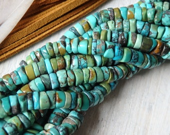 7-8mm Natural turquoise heishi beads, strand,irregular turquoise heishi beads in natural GREEN BLUE tones, natural non-dyed turquoise beads