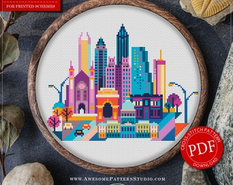 Atlanta Cross Stitch Pattern for Instant Download *P144 | Easy Cross Stitch| Counted Cross Stitch|Embroidery Design| City Cross Stitch