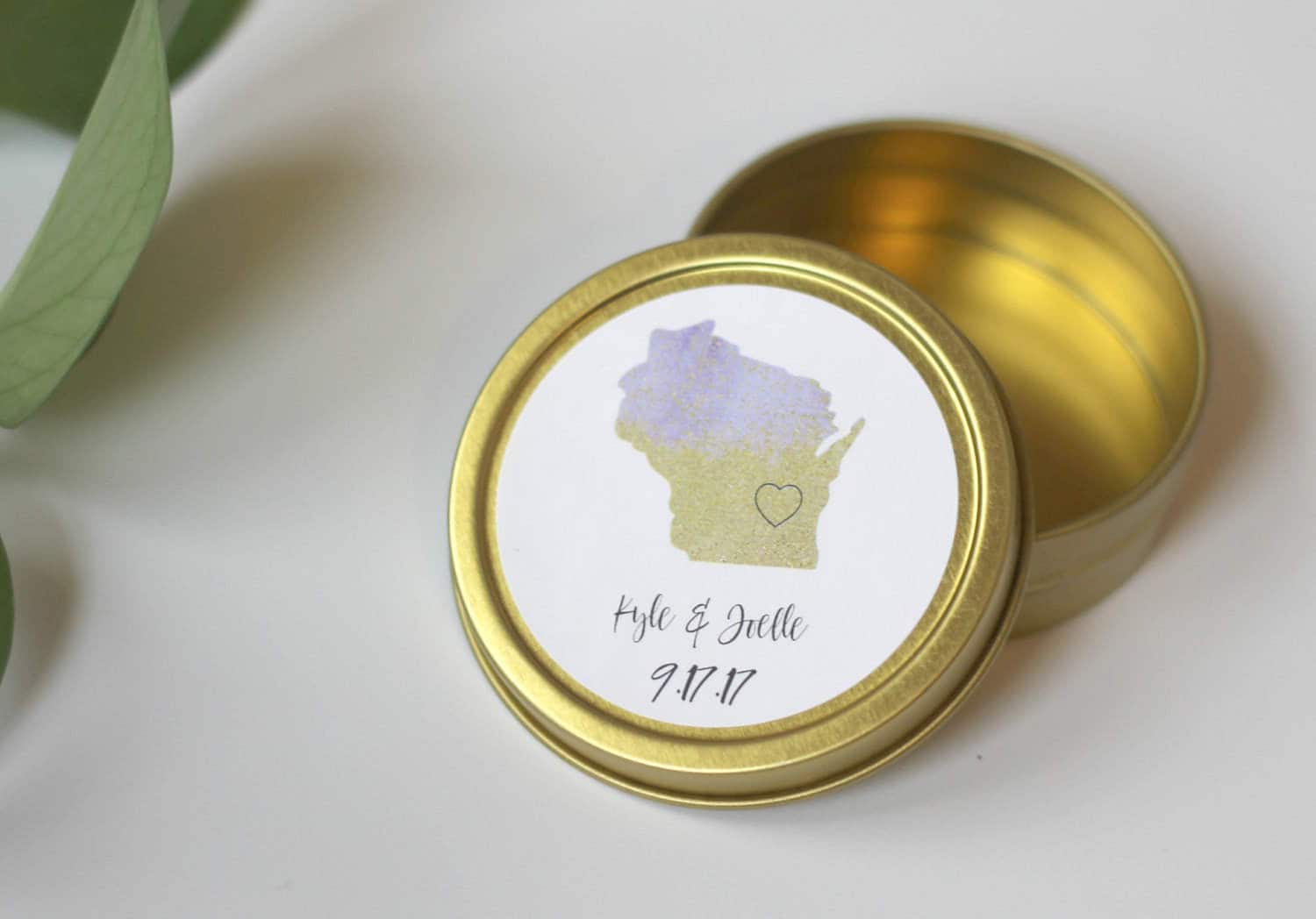 25 Personalized Wisconsin State Wedding Favor Tins / Gold