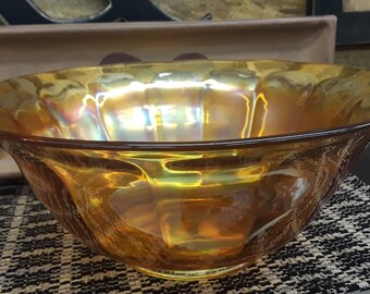 Amber Carnival Glass Serving Bowl