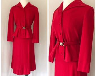 1960s Eleanor Brenner Couture Red Suit // Vintage 60s power woman red suit
