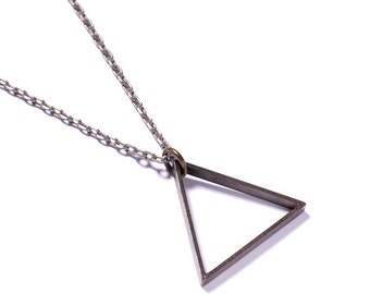 Triangle Necklace - Men's Necklace - Mens Jewelry - Triangle pendant - Steel Tone Chain - Silver triangle - Geometric jewelry - gift for men