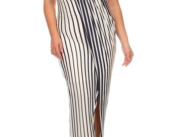 Plus Strapless Dress, Plus Knee Length Dress, Plus Strapless Midi, Plus Striped Dress, Gift for Her,
