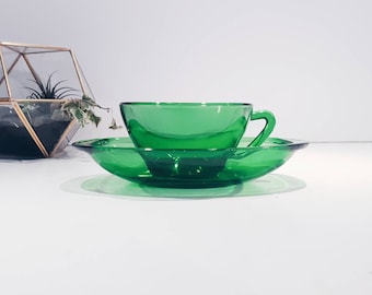Cup + Saucer green glass - coffee - gift under 10 euro