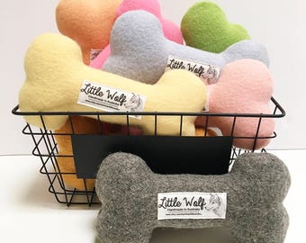 Toy Dog Bone, Pure Wool Dog Toy, Handmade Dog Toy, Cute Dog Softie, Little Wolf Toy, Bone Dog Toy, Dog Squeaker Toy, Unique Stylish Dog Toy