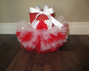 Dog tutu dress, red and white dog dress