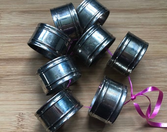 Eight Vintage Antique Silver Metal Napkin Rings
