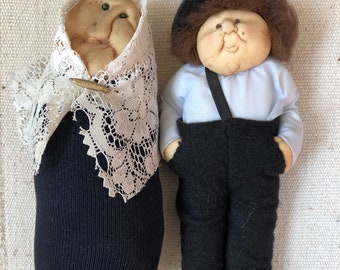 Old Jewish Couple Handmade Soft Sculpture Dolls