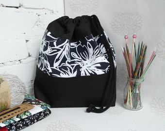 Sock project bag, Drawstring knitting bag, Knitting project bag, Yarn project bag, Knitters gift bag, Project tote bag, Crochet project bag