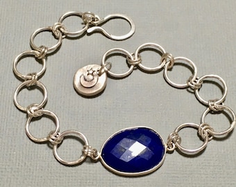 Lapis Lazuli bracelet. Lapis and sterling silver bracelet. Lapis chain link bracelet
