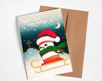 Greeting card Ponto the road barrel Happy Holidays