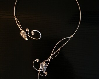 Medieval Renaissance circlet torc silver necklace leaf pearl wedding elven