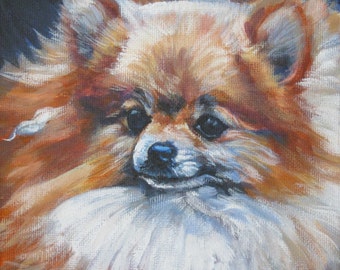 pomeranian dog art portrait CANVAS print of LA Shepard painting 12x12