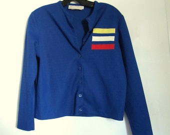 Marked Down 50%@@A Vintage 60's,Royal Blue Button Front CARDIE/TOP By Harry J.Sinski.M