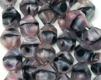 Vintage Pink and Black Pearlescent Givre Faceted Glass Beads