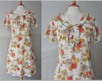 70s Vintage Lingerie Dress With Ruffles And Flower Print