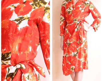 1950s Dress // Orange Blossom Silk Sarong Dress // vintage 50s dress