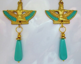 Egyptian earrings long turquoise Egyptian Revival earrings Art Deco Art Nouveau earrings vintage style 1920s 1930s Art Deco jewellery