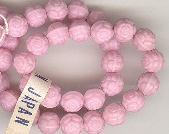 25 Vintage Pink Glass Roses: Opaque Pink Pressed Glass Rose Beads With Hole From Japan 6mm No.325M