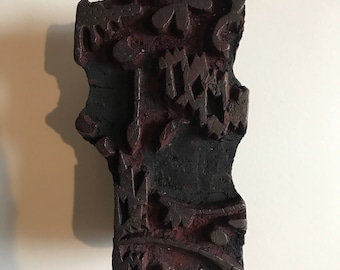 Vintage Carved Wood Printing Block / Antique Printmaking Tool