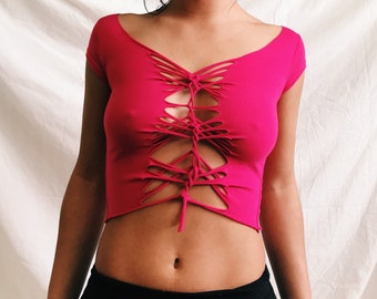 XS-M hot pink pixie slitweave tee