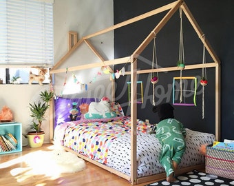 Toddler bed, House bed Tent bed Children bed Wooden house Wood house Wood nursery Kids teepee bed Wood bed frame Wood house bed kids Gift