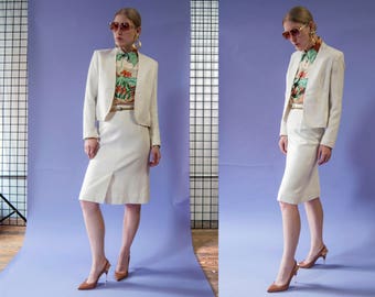 70s white minimalist dress suit, size small