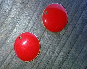 4 lovely sequins enamelled 2 sides red orange 15mm