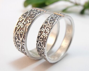 Wedding Band Set Sterling Silver Rings 10K Gold Wedding Ring