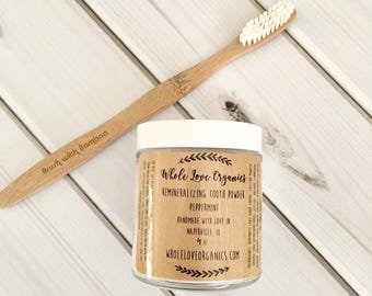 Remineralizing Tooth Powder - Vegan Toothpaste - Whitening - All Natural - Non Toxic - Detox - Fluoride Free - Mineral Rich - Peppermint