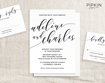 Printable Wedding Invitation | Calligraphy Invitation Suite | Made to Order Header | Modern Calligraphy Invitation | Free RSVP Template