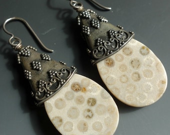 Fossil Coral Bali Sterling Earrings