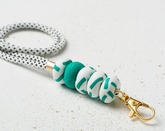 Green White Accessory, Lanyard, Lanyard with id holder, Keychain, Teacher lanyard, Necklace lanyard, ID Badge holder, Key lanyard, ID holder